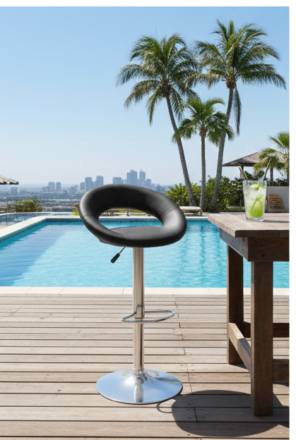 Modern Black Orbital Swivel Bar Stool with Adjustable Chrome Base