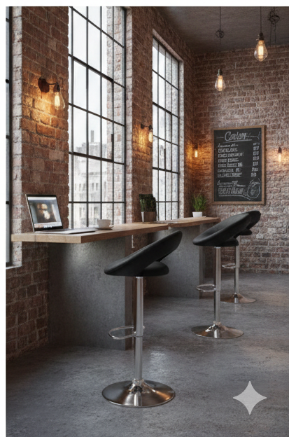 Modern Black Orbital Swivel Bar Stool with Adjustable Chrome Base - Image 8