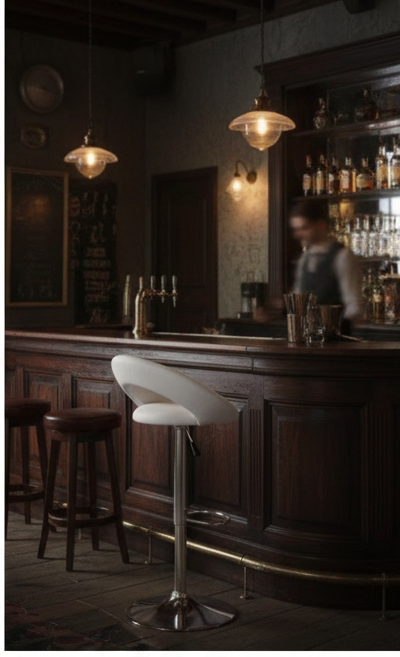 Modern Black Orbital Swivel Bar Stool with Adjustable Chrome Base - Image 2