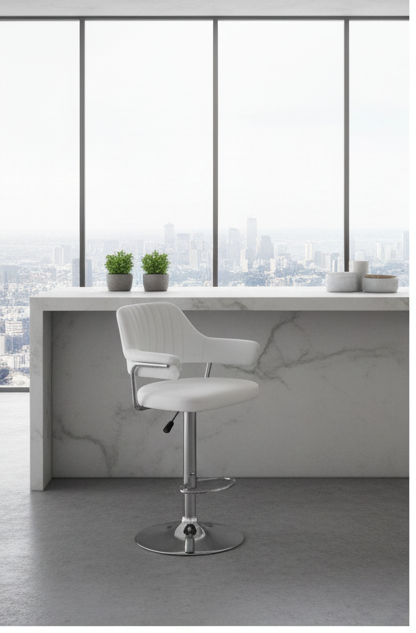 Retro Black Ribbed Executive Bar Stool with Padded Arms & Chrome Base - Image 7