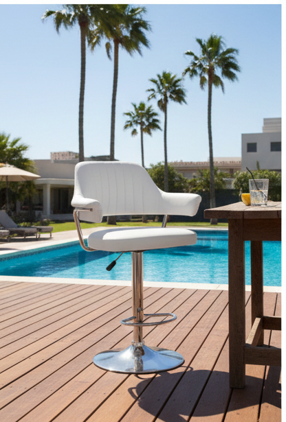 Retro Black Ribbed Executive Bar Stool with Padded Arms & Chrome Base - Image 10