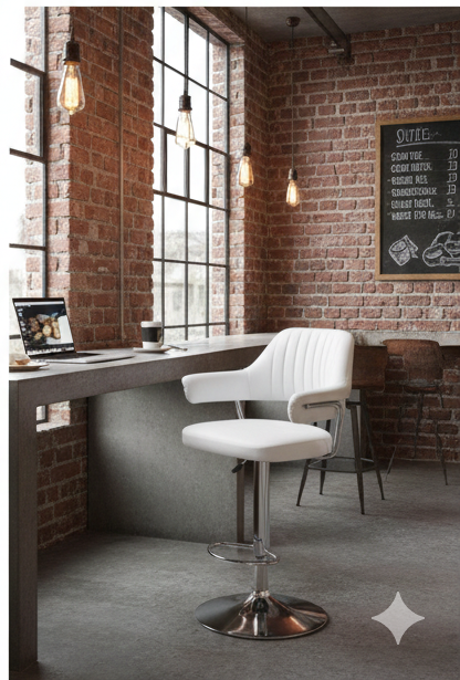 Retro Black Ribbed Executive Bar Stool with Padded Arms & Chrome Base - Image 9