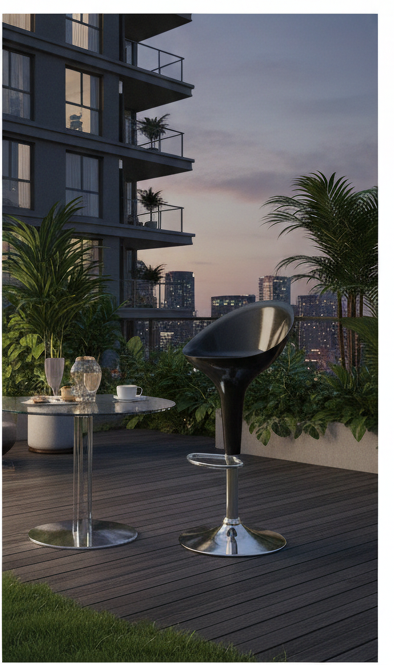 Modern Black Tulip Molded Bar Stool with Adjustable Chrome Base - Image 2