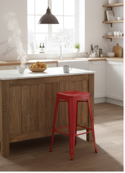 Industrial 75cm Matte Black Metal Bar Stool with Stackable Steel Frame - Image 3