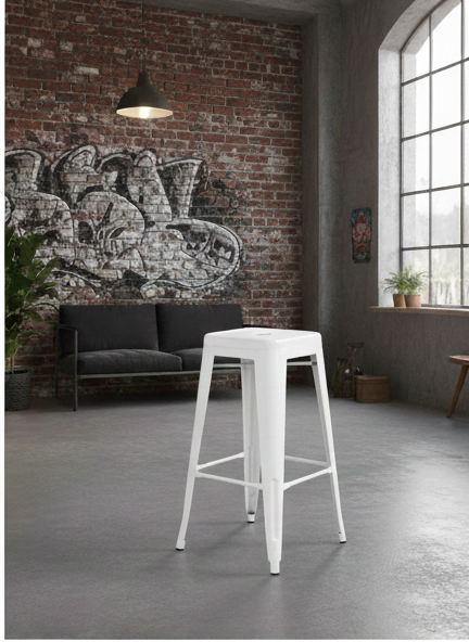 Industrial 75cm Matte Black Metal Bar Stool with Stackable Steel Frame - Image 5