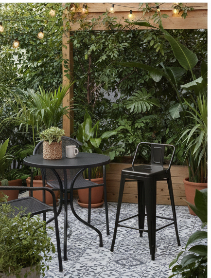 Industrial Matte Black Metal Bar Stool with Integrated Backrest - Image 3