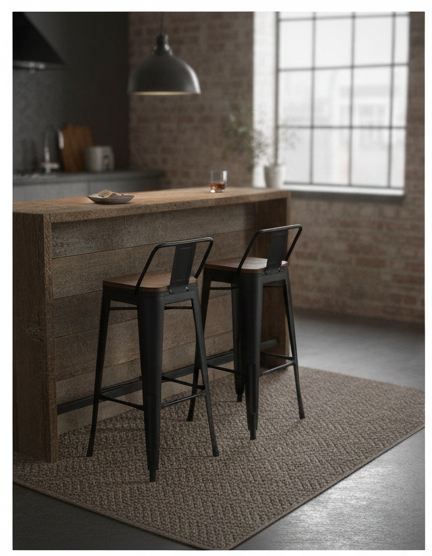 Industrial Matte Black Metal Bar Stool with Solid Wood Seat & Backrest - Image 3