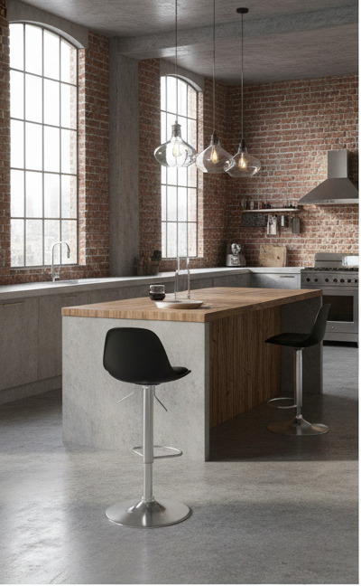 Nordic Black Swivel Bar Stool with Padded Seat & Adjustable Chrome Base - Image 4