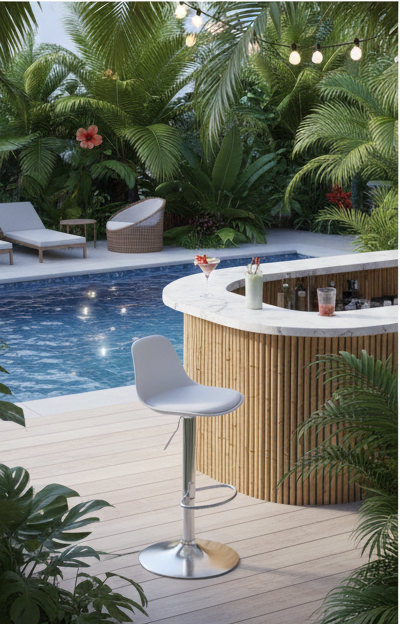 Nordic Black Swivel Bar Stool with Padded Seat & Adjustable Chrome Base - Image 3