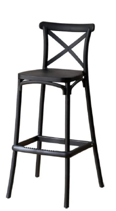 Modern Black Cross-Back Bar Stool - Weather-Resistant Industrial Design