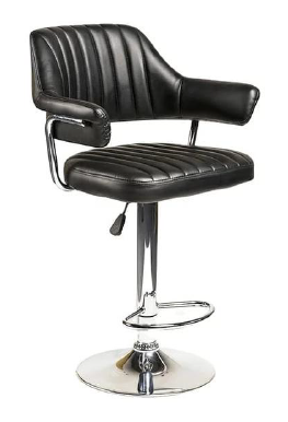 Retro Black Ribbed Executive Bar Stool with Padded Arms & Chrome Base