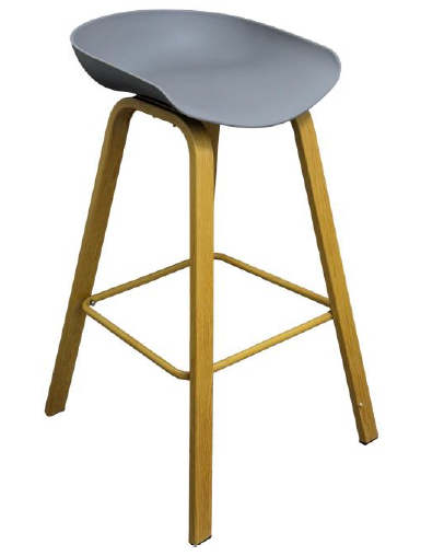 Nordic White Molded Bar Stool with Natural Wood Legs & Fixed Base