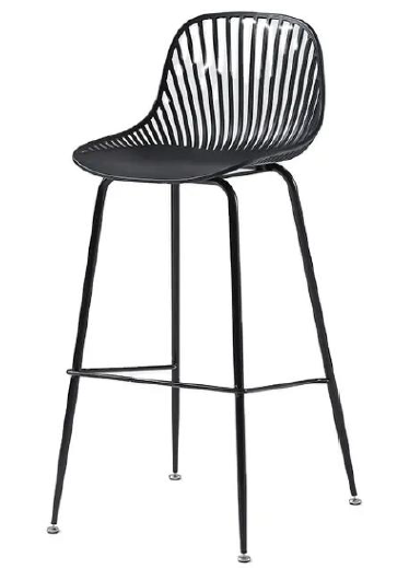 Modern Black Slatted-Back Bar Stool with Slim Metal Frame