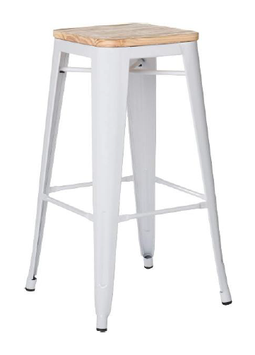 Industrial Matte Black Metal Bar Stool with Solid Wood Seat