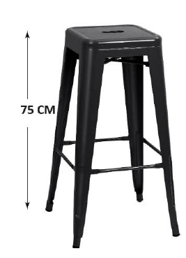 Industrial 65cm Matte Black Metal Bar Stool - Counter Height Stackable Design