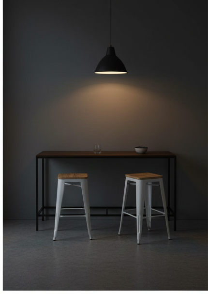 Industrial Matte Black Metal Bar Stool with Solid Wood Seat - Image 2