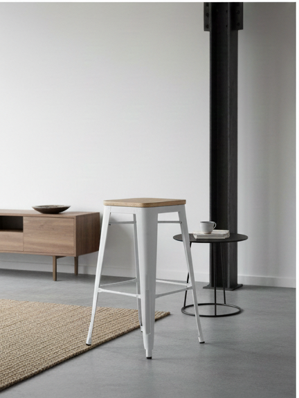 Industrial Matte Black Metal Bar Stool with Solid Wood Seat - Image 4