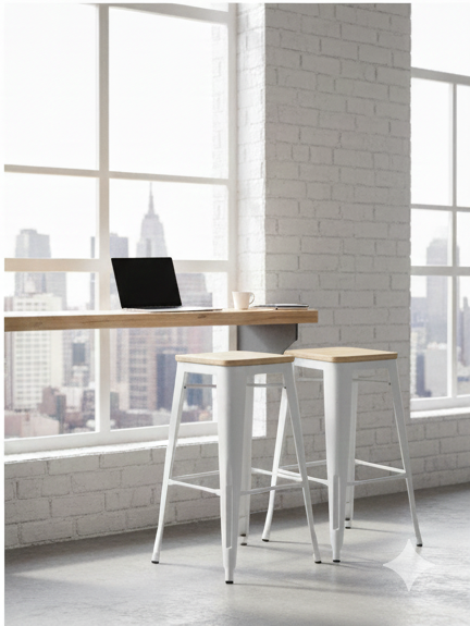 Industrial Matte Black Metal Bar Stool with Solid Wood Seat - Image 3